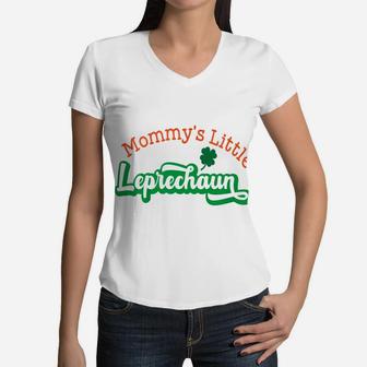 Kids St Patricks Day Kids Mommys Little Leprechaun Women V-Neck T-Shirt - Seseable