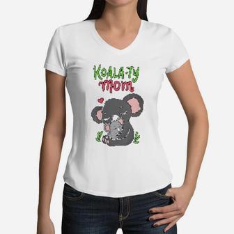 Koala Ty Mom Koala Bear Mama Mothers Day Animal Pun Gift Women V-Neck T-Shirt - Seseable