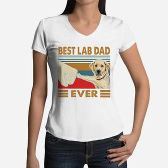 Labrador Retriever Best Lab Dad Ever Vintage Shirt Women V-Neck T-Shirt - Seseable