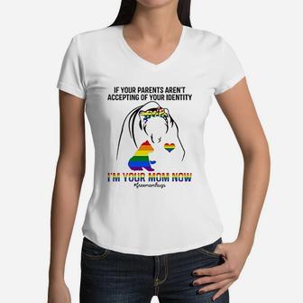Lgbt Pride Free Mom Hugs Mama Bear Women V-Neck T-Shirt - Seseable
