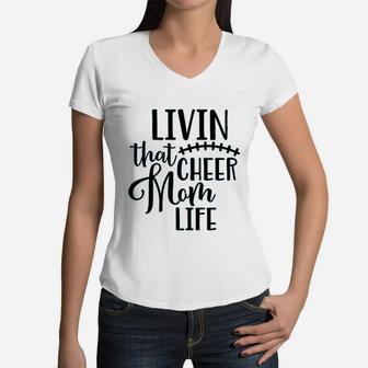 Living That Cheer Mom Life Women V-Neck T-Shirt - Seseable