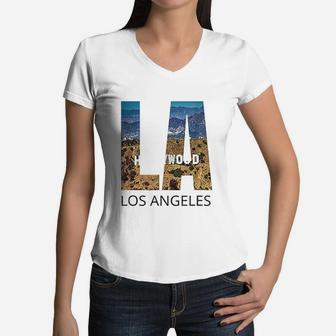 Los Angeles Ca La Hollywood California Vintage Women V-Neck T-Shirt - Seseable