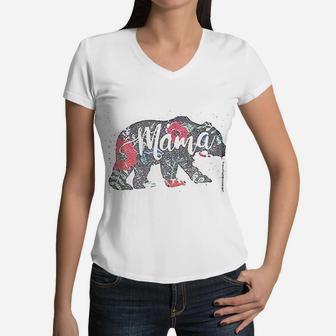 Mama Bear Flowers Women V-Neck T-Shirt - Seseable