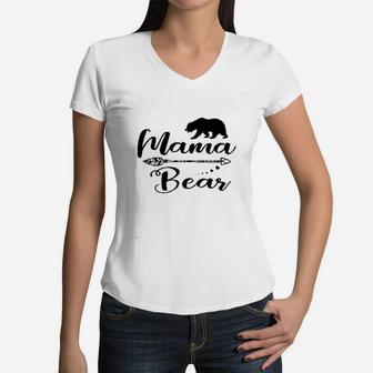 Mama Bear Mom Life Cute Hearts Women V-Neck T-Shirt - Seseable