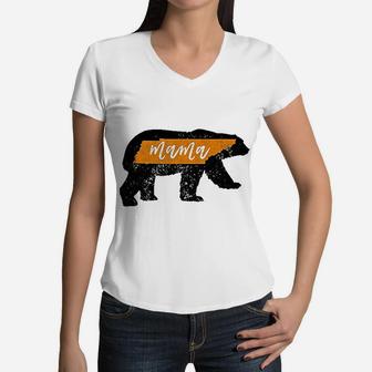 Mama Bear Tennessee Flag Mom Women V-Neck T-Shirt - Seseable