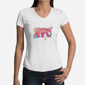 Mama Bear Watercolor Women V-Neck T-Shirt - Seseable