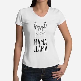 Mama Llama Funny Llama Women V-Neck T-Shirt - Seseable