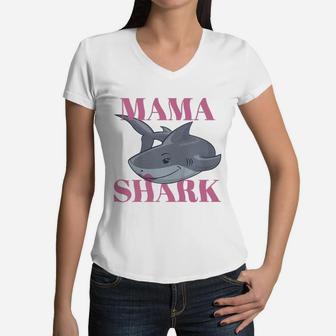 Mama Shark Cute Gift For Moms, gifts for mom, mother's day gifts, good gifts for mom Women V-Neck T-Shirt - Seseable