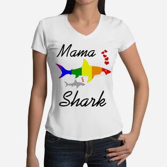 Mama Shark Lgbt Mom Protect Your Son Or Daughter Women V-Neck T-Shirt - Seseable