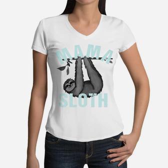 Mama Sloth Funny Sloth Women V-Neck T-Shirt - Seseable