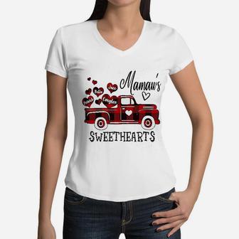 Mamaws Red Truck birthday Women V-Neck T-Shirt - Seseable