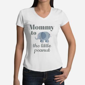 Matching Baby Shower Couples Elephant Mommy Peanut Women V-Neck T-Shirt - Seseable