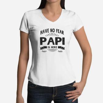 Mens Family Fathers Day Have No Fear Papi Is Here Men Women V-Neck T-Shirt - Seseable