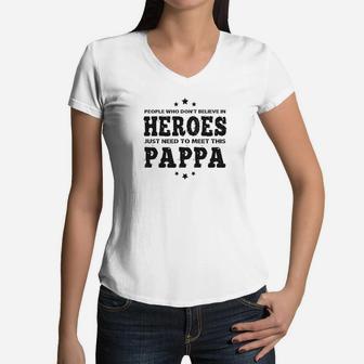 Mens Family Fathers Day Heroes Pappa Men Women V-Neck T-Shirt - Seseable