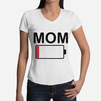 Mom Battery Low Funny Sarcastic Tired Parenting Mother Women V-Neck T-Shirt - Seseable