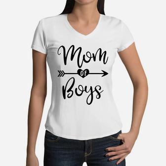 Mom Of Boys, Boy Mom, Mother Of Boys Women V-Neck T-Shirt - Seseable