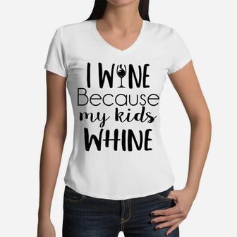 Mom Wine Funny Quote Drinking Saying Women V-Neck T-Shirt - Seseable
