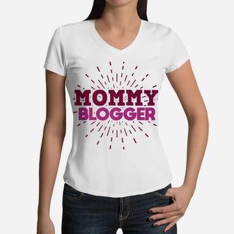 Mommy Blogger Gifts For Mom Blog Writer 2 Women V-Neck T-Shirt - Seseable