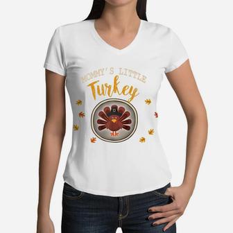 Mommy Turkey Family Matching Cool Thanksgiving Women V-Neck T-Shirt - Seseable