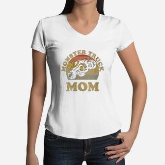 Monster Truck Mom Retro Vintage Monster Truck Women V-Neck T-Shirt - Seseable