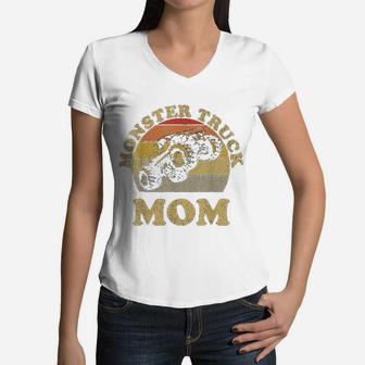 Monster Truck Mom Retro Vintage Monster Truck Women V-Neck T-Shirt - Seseable