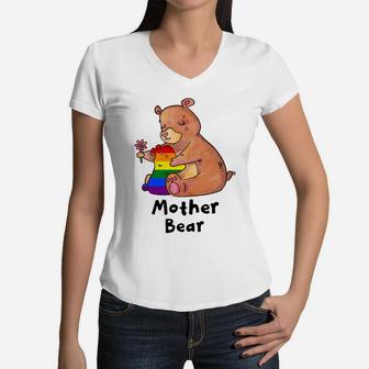 Mother Bear Proud Gay Women V-Neck T-Shirt - Seseable