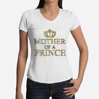 Mother Of A Prince Son Of A Queen Matching Mother And Son Women V-Neck T-Shirt - Seseable