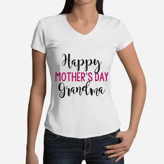 Mothers Day Baby Clothes Happy Mothers Day Grandma Women V-Neck T-Shirt - Seseable