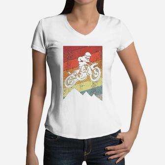 Motocross Bike Vintage Dirtbike Gift Racing Retro Dirt Bike Women V-Neck T-Shirt - Seseable