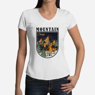Mountain Camp Lovers Gift Camping Hiking Women V-Neck T-Shirt - Seseable