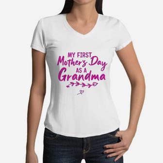 My First Mothers Day As A Grandma Funny Mothers Day 2022 Women V-Neck T-Shirt - Seseable