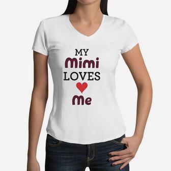 My Mimi Loves Me Grandma Grandmother Women V-Neck T-Shirt - Seseable