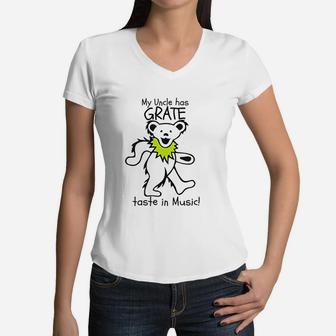 My Uncle Aunt Mom Dad Has Grate Taste In Music Women V-Neck T-Shirt - Seseable