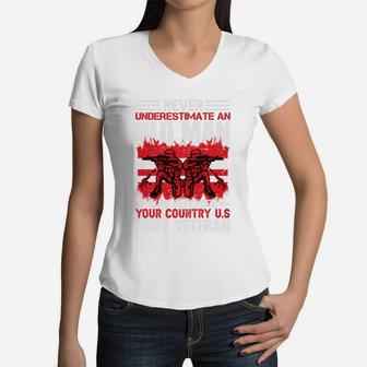 Never Underestimate An Old Man Who Defended Your Country US Navy Veteran Women V-Neck T-Shirt - Seseable