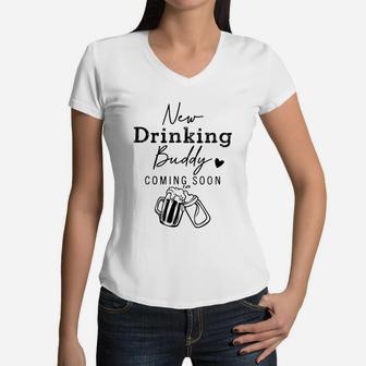 New Drinking Buddy Coming Soon Mommy Women V-Neck T-Shirt - Seseable