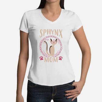 No Hair Ca Cute Sphynx Cat Mom Hairless Cat Gifts Women V-Neck T-Shirt - Seseable