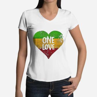 One Love Jamaica Retro Vintage Gift Women V-Neck T-Shirt - Seseable