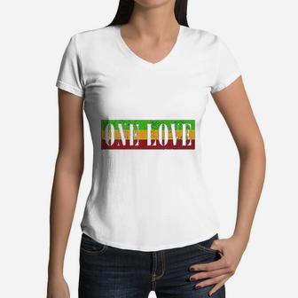 One Love Sign Jamaica Retro Vintage Women V-Neck T-Shirt - Seseable