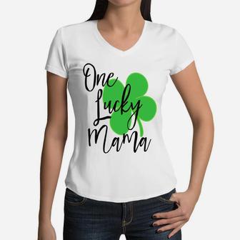 One Lucky Mama St Patricks Day Tee Mom Women V-Neck T-Shirt - Seseable