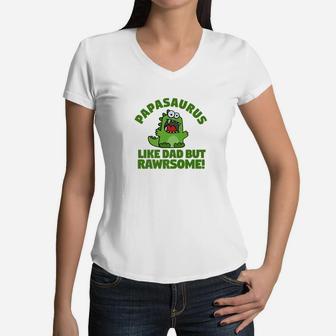 Papasaurus Italian Dad Cute Dinosaur Family Shirt Women V-Neck T-Shirt - Seseable