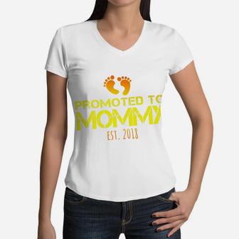 Promoted To Mommy Est 2018 New Mom Women V-Neck T-Shirt - Seseable