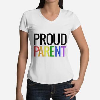 Proud Mom Dad Parent Lgbtq Gay Pride Women V-Neck T-Shirt - Seseable