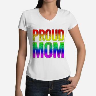 Proud Mom Lgbt Pride Gift Women V-Neck T-Shirt - Seseable
