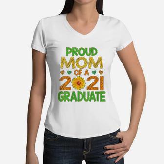 Proud Mom Of A 2021 Graduate Senior Women V-Neck T-Shirt - Seseable