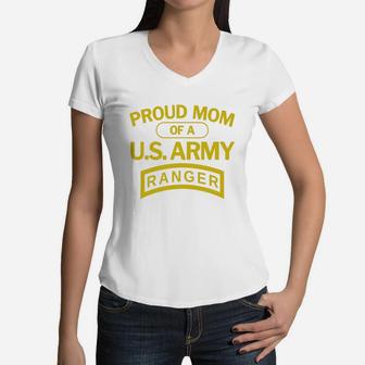 Proud Mom Of A Us Army Ranger Women V-Neck T-Shirt - Seseable