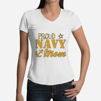 Proud Navy Mom In Navy Women V-Neck T-Shirt - Seseable