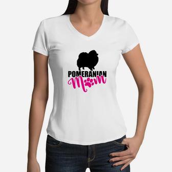 Proud Pomeranian Mom Paw Print Women V-Neck T-Shirt - Seseable