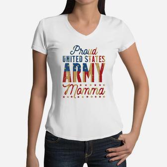 Proud United States Army Momma By Us Army Mom Women V-Neck T-Shirt - Seseable