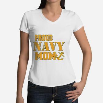 Proud Us Navy Mom Military Pride Women V-Neck T-Shirt - Seseable