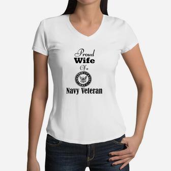 Proud Wife Of A Navy Veteran Women V-Neck T-Shirt - Seseable